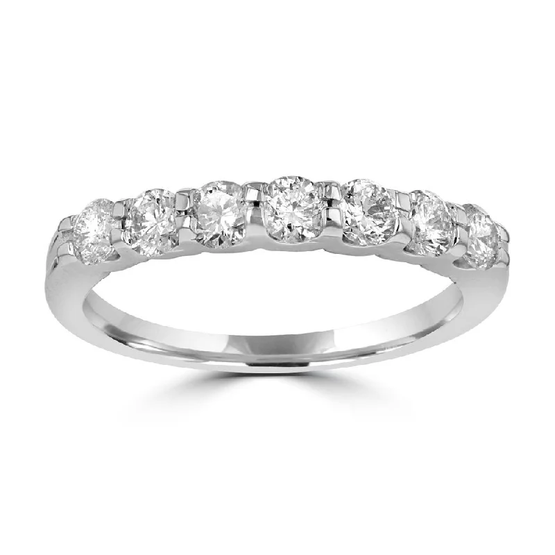 Women’s princess cut engagement ring-14KT White Gold 3/4 CTW Round Diamond Seven Stone Band