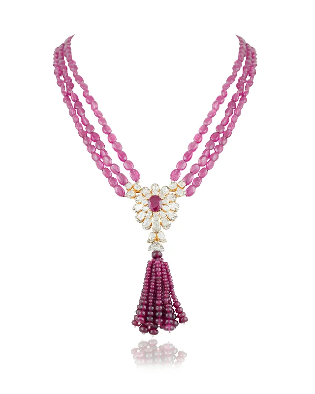 Women’s ruby necklace-Arunima Polki And Diamond Bead Pendant