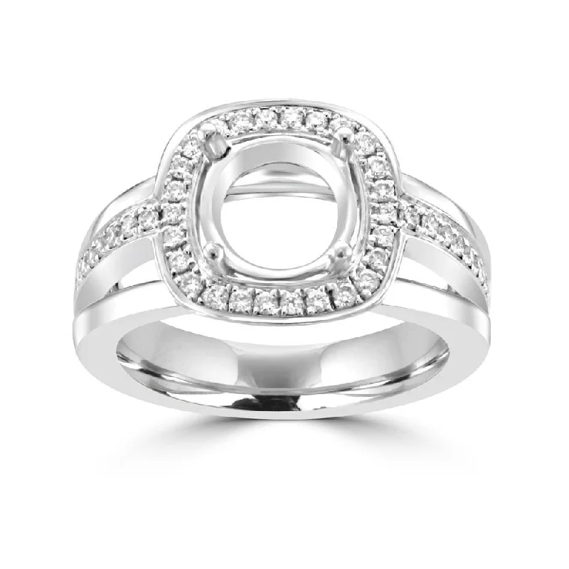 Women’s pave engagement ring-18KT White Gold .31 CTW Diamond Halo Setting For 2 CT Round