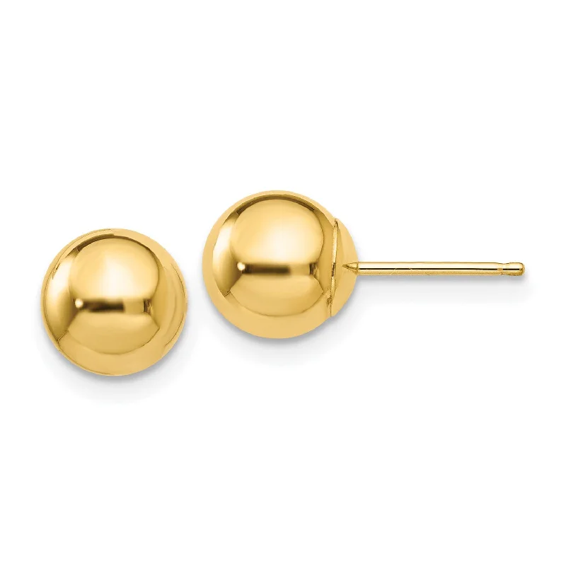 Women’s double hoop earrings-14KT Yellow Gold 7MM Ball Stud Earrings