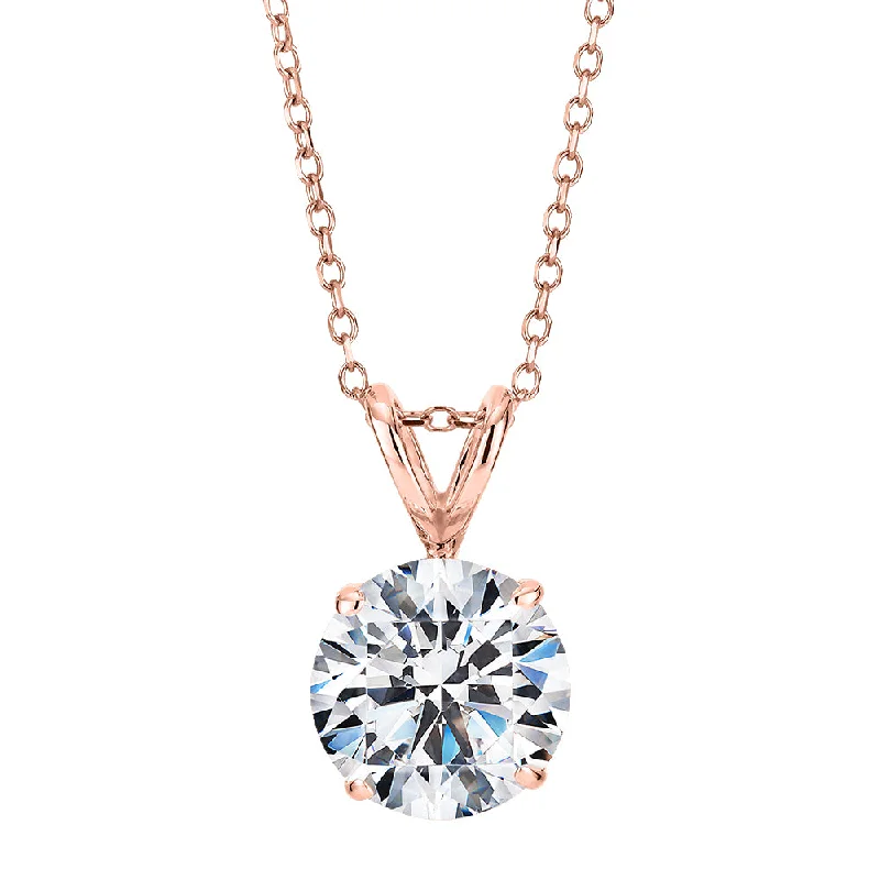 Women’s birthstone necklace-Round Brilliant solitaire pendant with 2 carat* diamond simulant in 10 carat rose gold