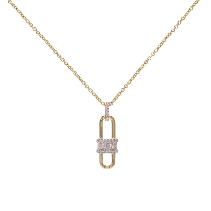 Women’s engraved necklace-Oval Link Diamond Pendant, 14K Yellow Gold