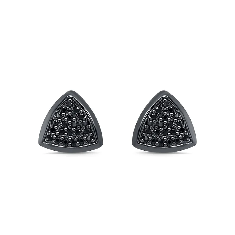 Women’s diamond halo earrings-1/3 CTW Black Diamond Trangle Shaped Fashion Earrings in Black Rhodium Plated 14KT Gold