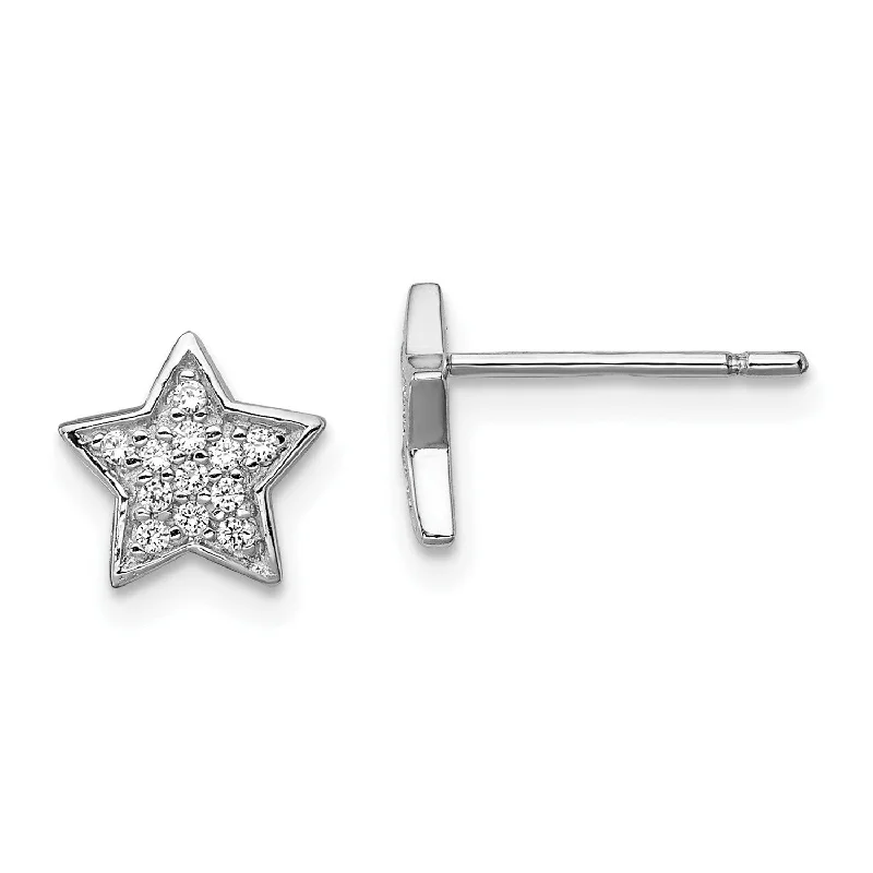 Women’s sparkly earrings-Sterling Silver Cubic Zirconia 8MM Star Stud Earrings