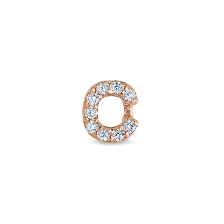 Women’s rose-cut diamond engagement ring-Rose Gold Finish Sterling Silver Micropave C Initial Charm with Simulated Diamonds