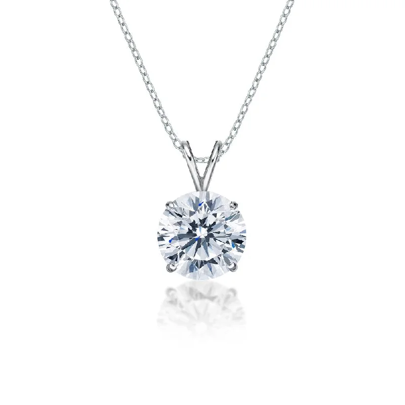 Women’s gemstone pendant necklace-Round Brilliant solitaire pendant with 4 carat* diamond simulant in 10 carat white gold