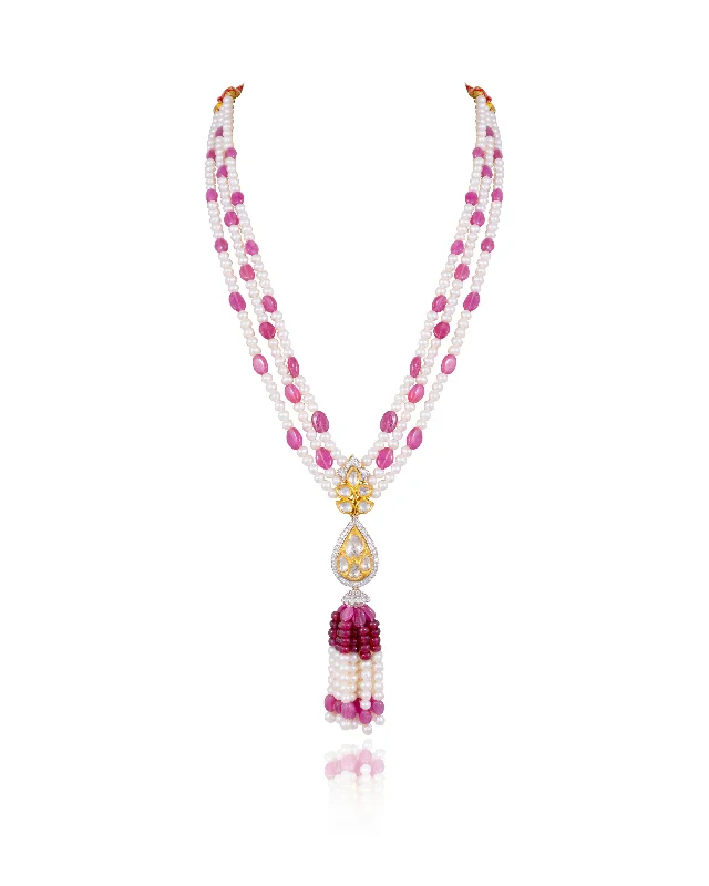 Women’s two-tone necklace-Nimrit Jadau Polki And Diamond Bead Pendants