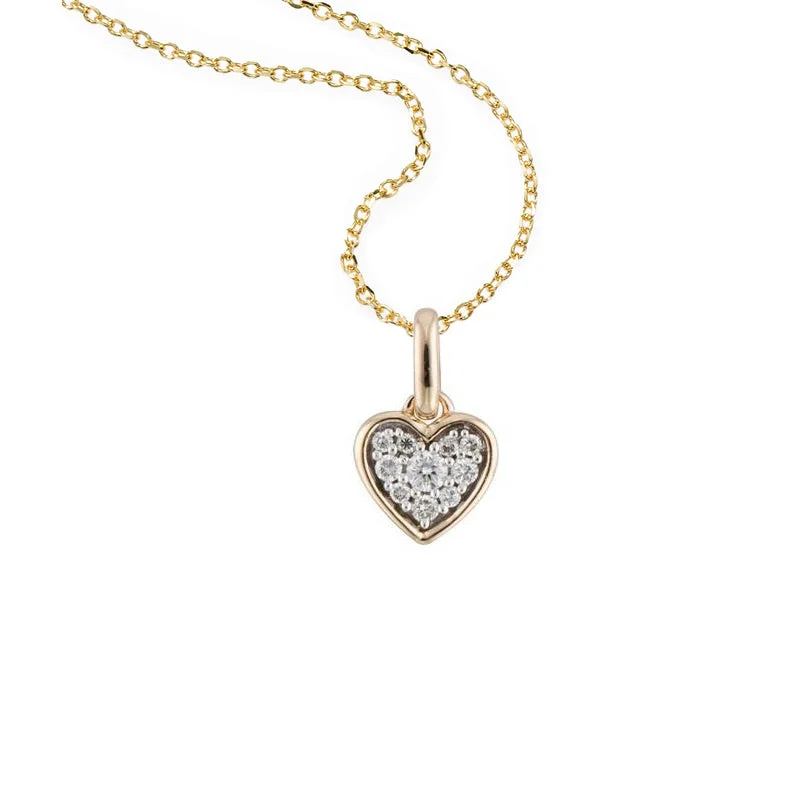 Women’s layering necklace-Petite Pavé Diamond Heart Pendant, 14K Yellow Gold