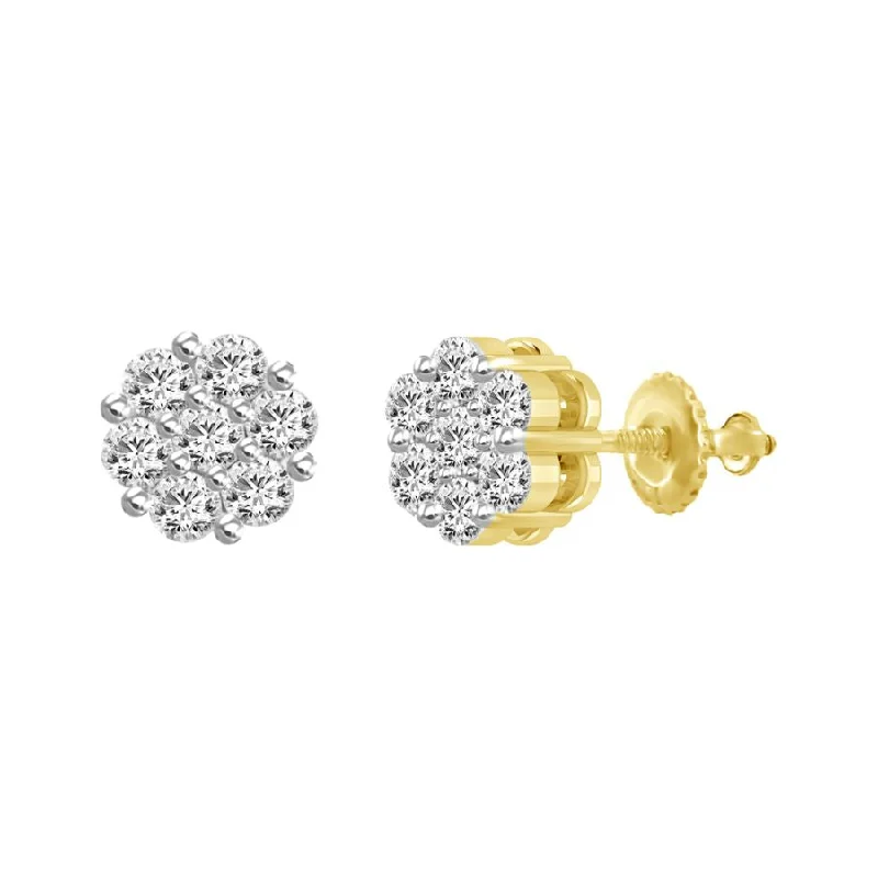 Women’s pearl earrings-LADIES  FLOWER EARRINGS 0.50CT ROUND DIAMOND 14K YELLOW GOLD