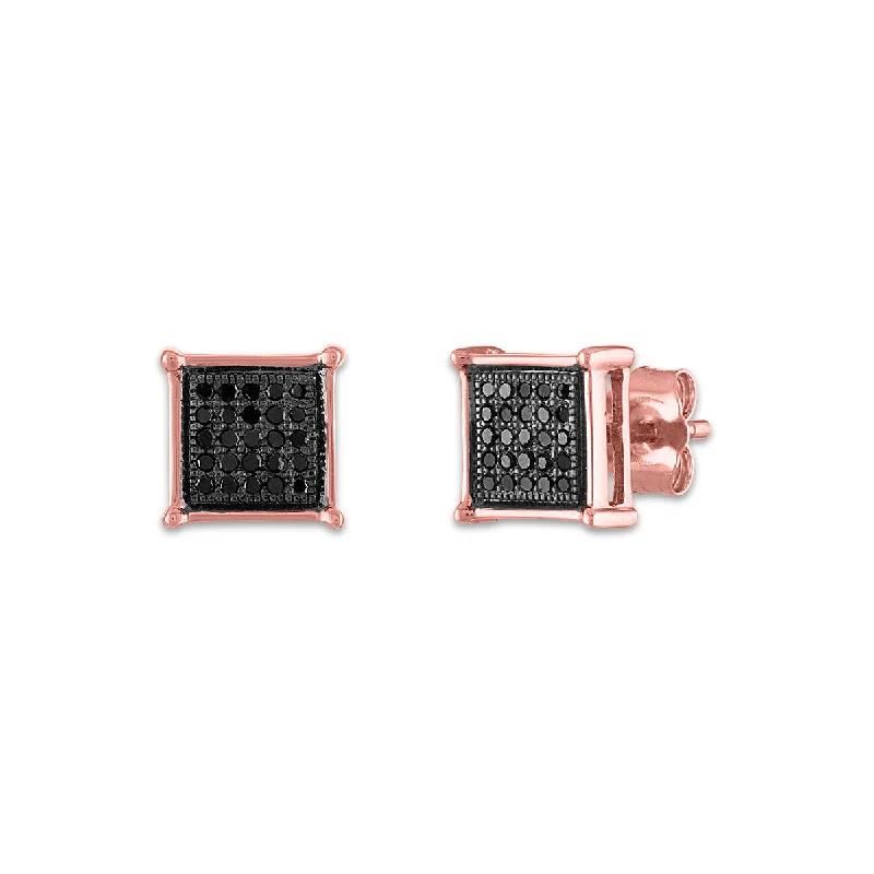 Women’s double hoop earrings-1/6 CTW Diamond Cluster Stud Treated Black Earrings in 10KT Rose Gold