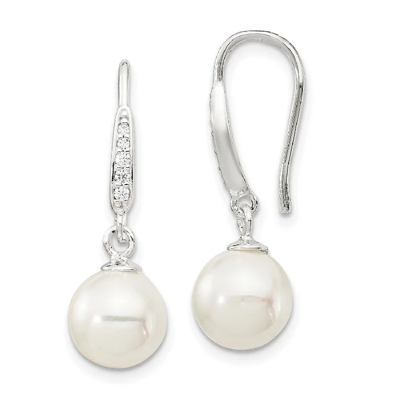 Women’s heart-shaped earrings-Sterling Silver Pearl and Cubic Zirconia Drop & Dangle Earrings