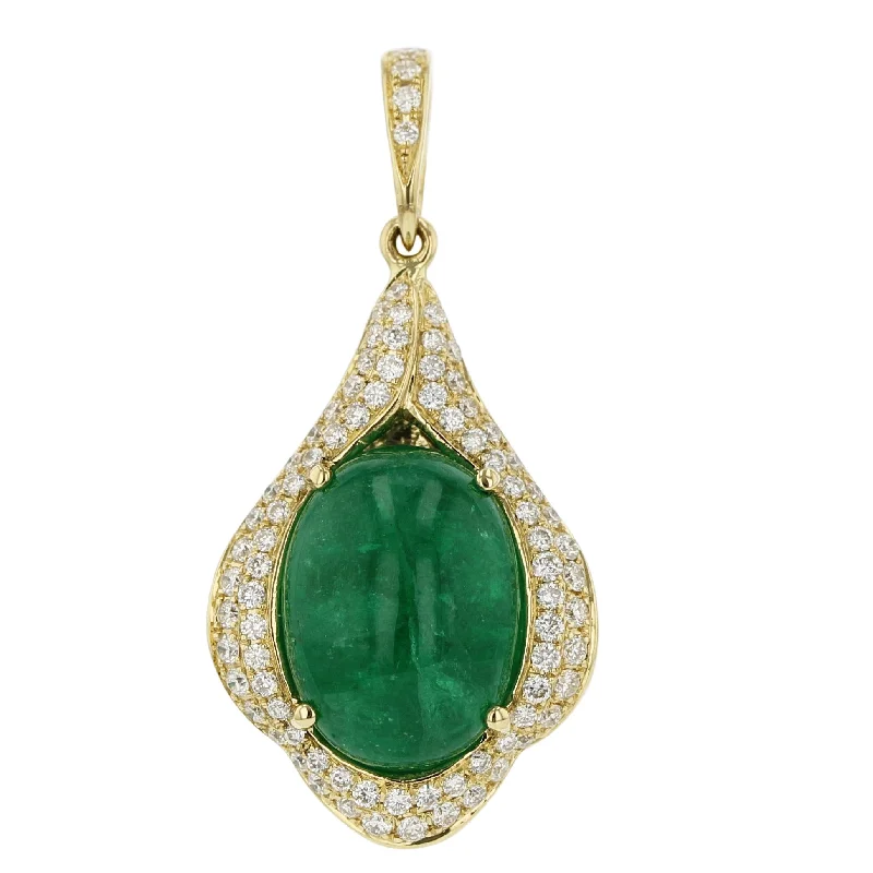 Women’s floral necklace-Emerald and Diamond Halo Pendant