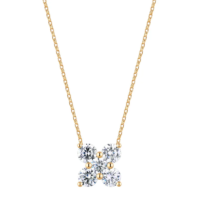 Women’s floral necklace-Fancy pendant with 1.17 carats* of diamond simulants in 10 carat yellow gold