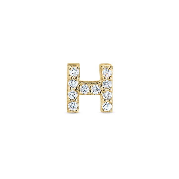 Women’s stylish engagement ring-Gold Finish Sterling Silver Micropave H Initial Charm with Simulated Diamonds