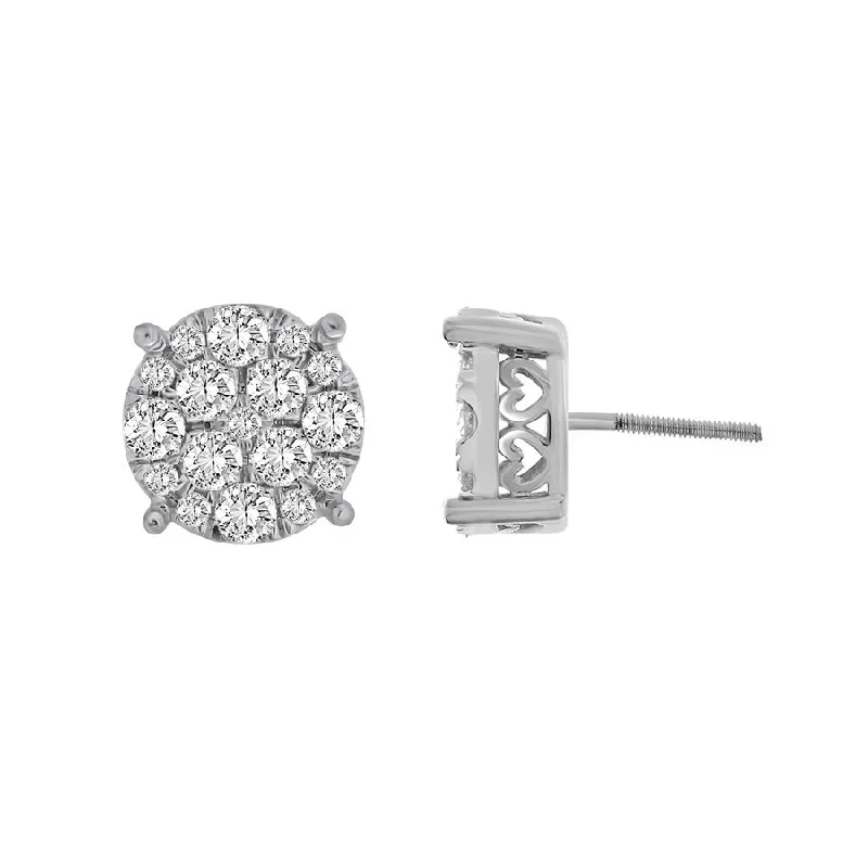 Women’s wedding earrings-LADIES STUD EARRINGS 1.50CT ROUND DIAMOND 10K WHITE GOLD