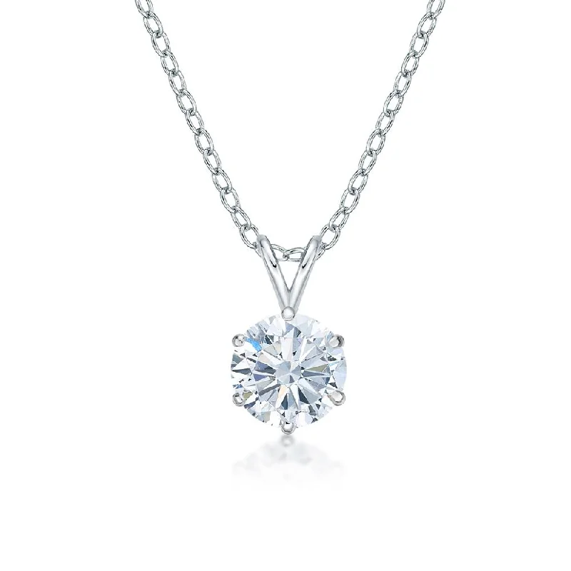 Women’s unique necklace-Round Brilliant solitaire pendant with 2 carat* diamond simulant in 10 carat white gold