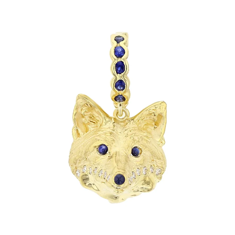 Women’s delicate necklace-18K Yellow Gold Sapphire and Diamond Fox Pendant