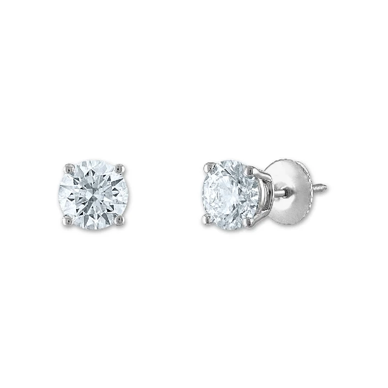 Women’s colorful gemstone earrings-Signature Certificate EcoLove 1-1/4 CTW Round Lab Grown Diamond Solitaire Stud Earrings in 14KT White Gold