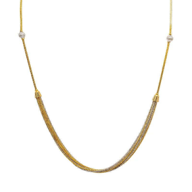 Women’s solitaire pendant necklace-22K Multi Tone Gold Chain W/ Yellow & White Gold Draped Chain Accent