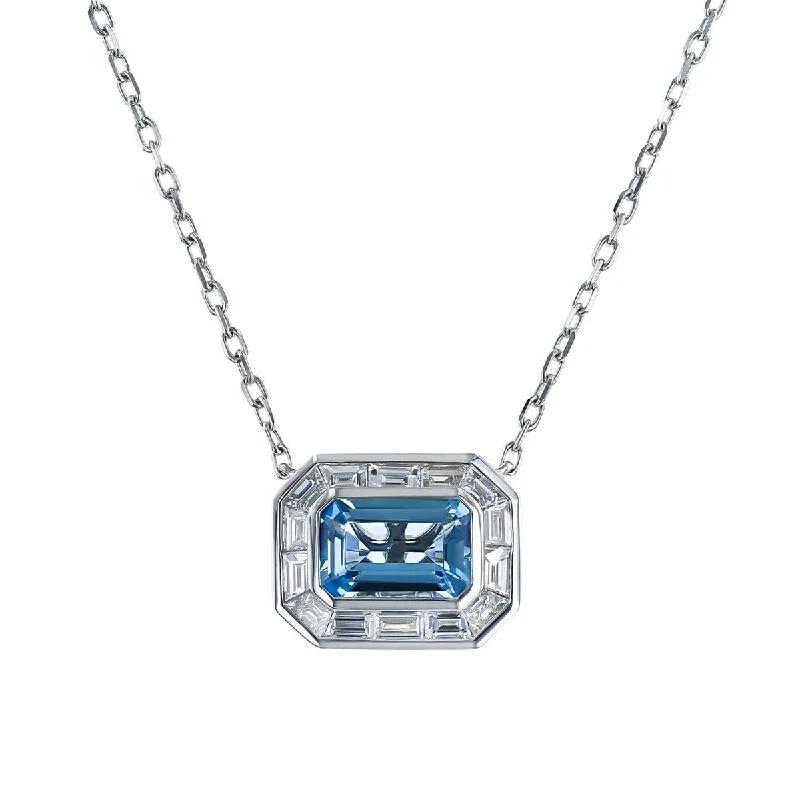 Women’s adjustable chain necklace-Aquamarine and Diamond Baguette Pendant