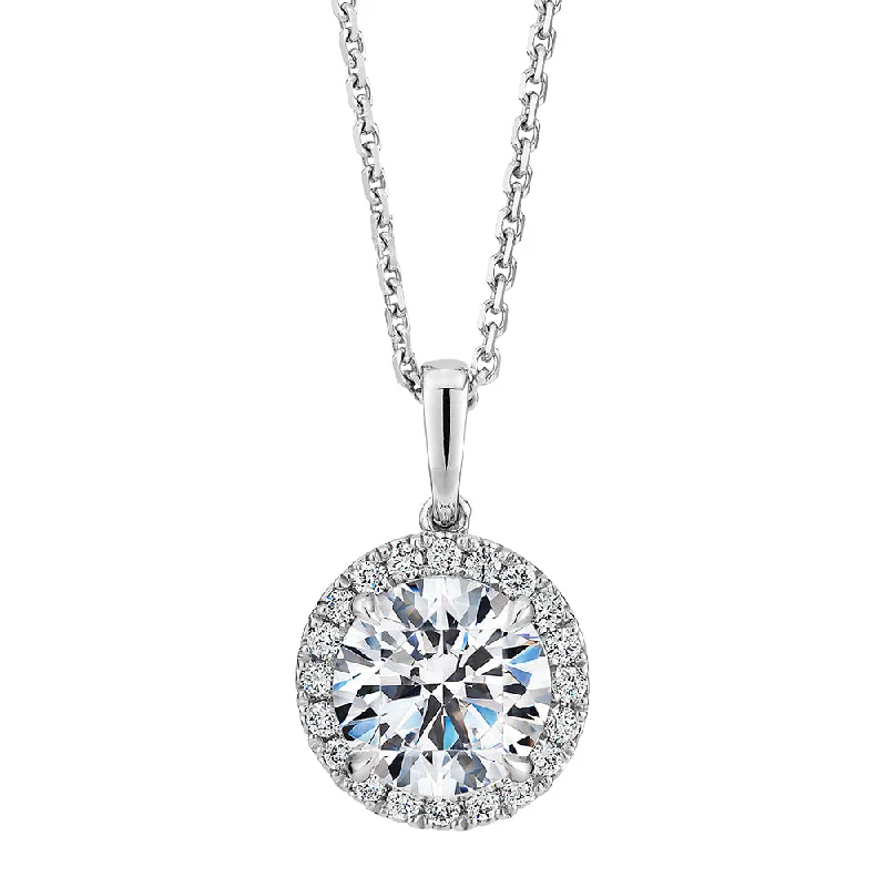 Women’s cute necklace-Premium Certified Lab-Grown Diamond, 1.66 carat TW round brilliant halo pendant in 14 carat white gold