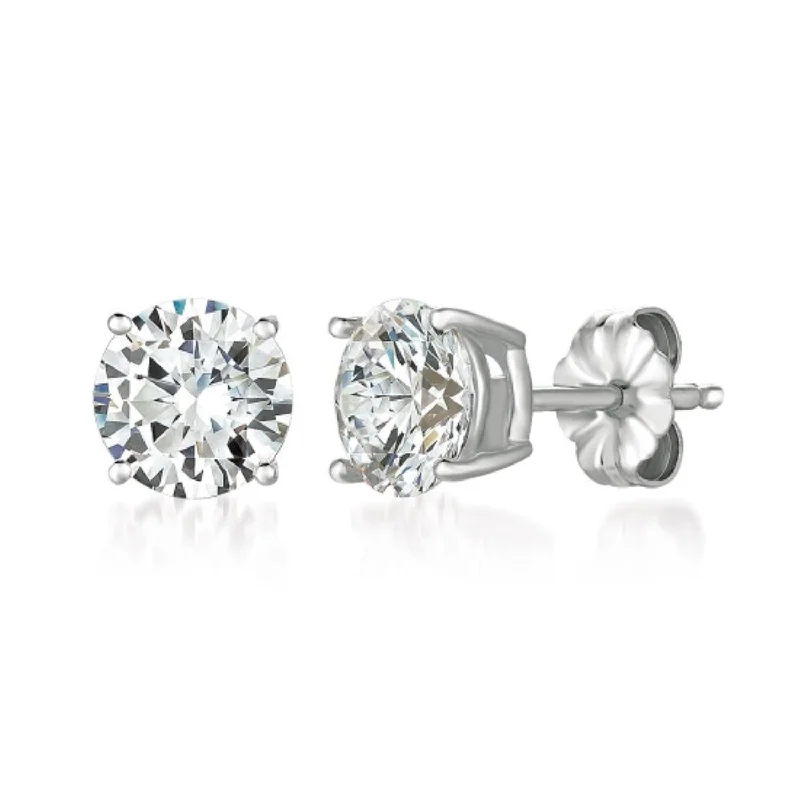 Women’s princess cut earrings-Crislu Platinum Plated Sterling Silver Round Cubic Zirconia Solitaire Stud Earrings