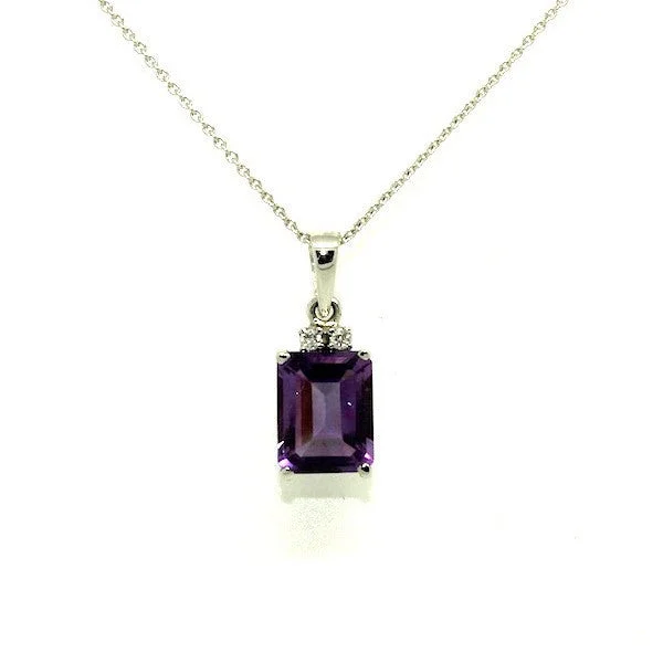 Women’s cute necklace-Amethyst And Diamond Simple Pendant AD No. 0798