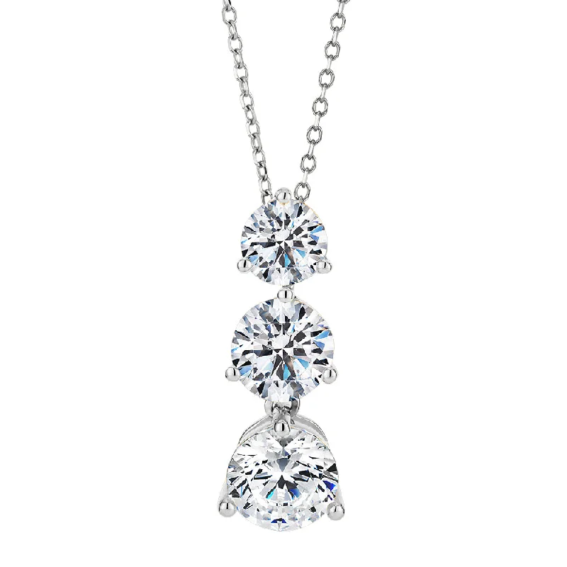 Women’s sterling silver necklace-Three stone drop pendant with 2.33 carats* of diamond simulants in 10 carat white gold