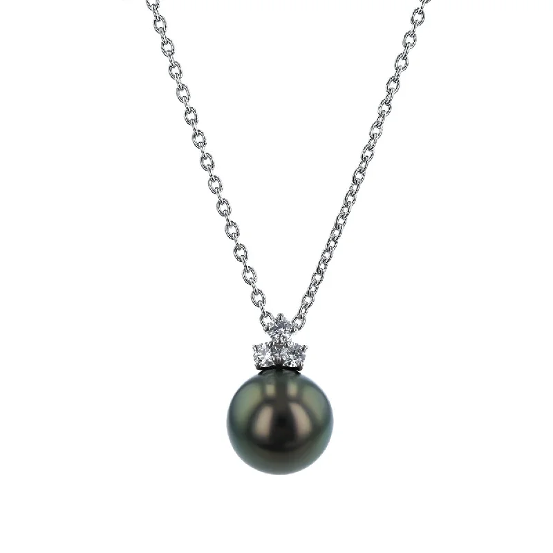 Women’s pearl and diamond necklace-Cultured Black South Sea Pearl and Diamond Pendant