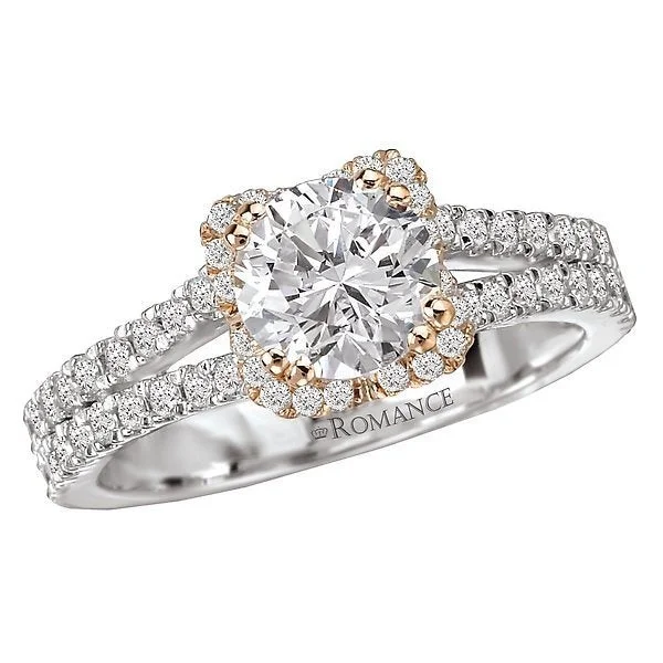 Women’s unique gemstone engagement ring-14KT Gold 1/2 CTW Diamond Split V-Shank Halo Setting for 1 CT Round