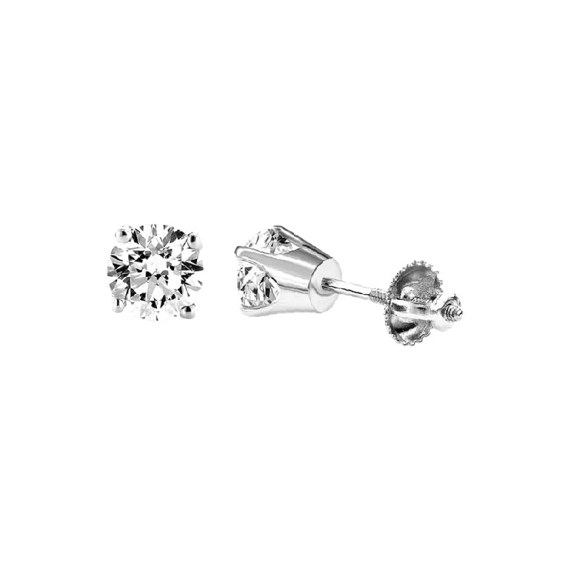 Women’s statement earrings-LADIES SOLITAIRE EARRINGS 0.75CT ROUND DIAMOND 14K WHITE GOLD