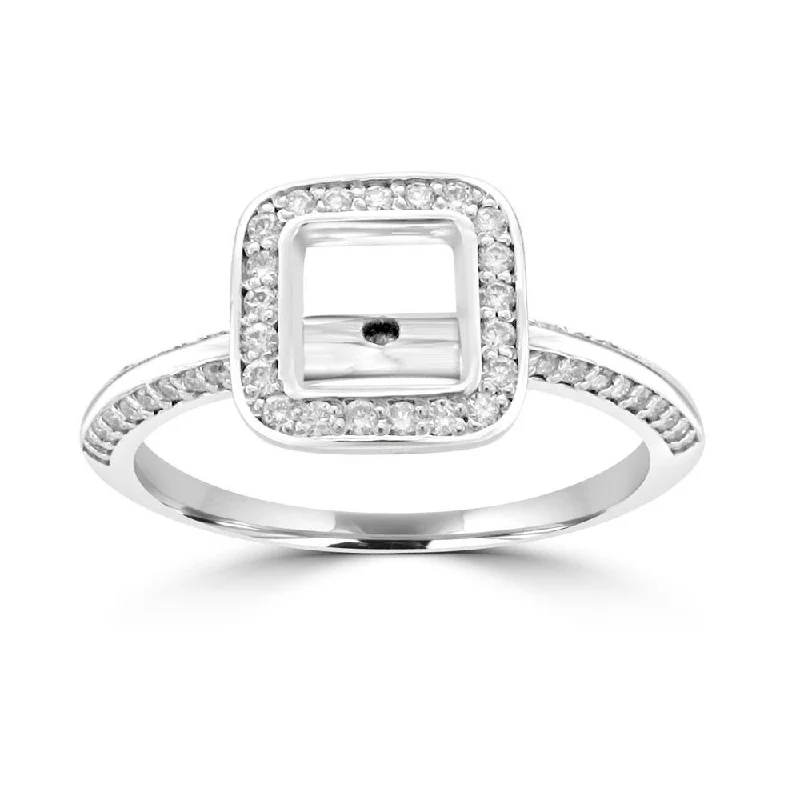 Women’s custom engagement ring-14KT White Gold .36 CTW Diamond Halo Setting for 1 CT Princess Cut