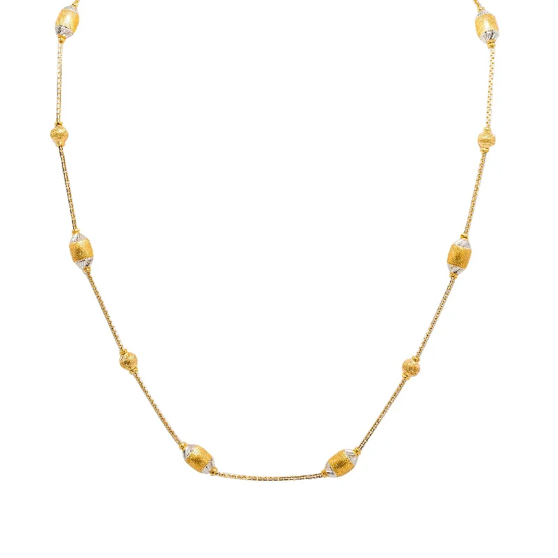 Women’s delicate necklace-22K Multi Tone Gold Ball Chain W/ Smooth Finish Barrel & Ball Beads