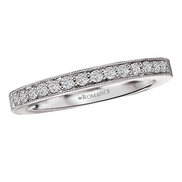 Women’s stylish diamond engagement ring-14KT WHITE GOLD 1/5 CTW DIAMOND 14 STONE MILGRAIN BAND