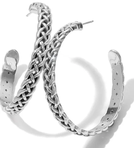 Women’s gem drop earrings-Interlok Braid Large Hoop Earrings By Brighton