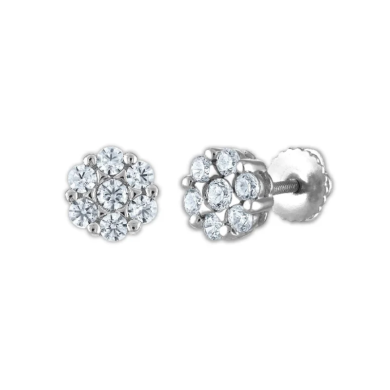 Women’s sapphire earrings-EcoLove 3/4 CTW Lab Grown Diamond Cluster Stud Flower Shaped Earrings in 14KT White Gold