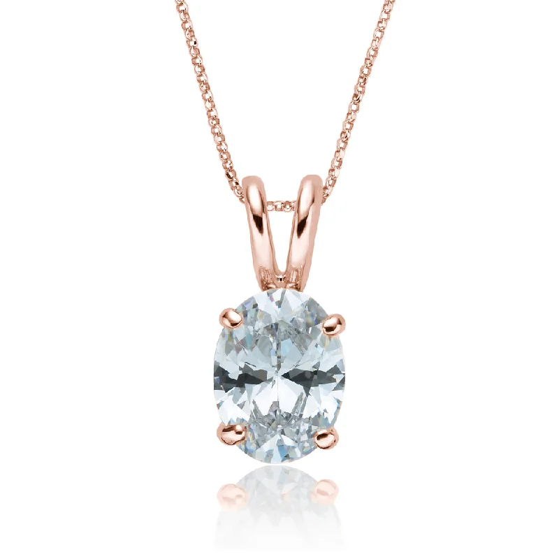 Women’s two-tone necklace-Oval solitaire pendant with 2 carat* diamond simulant in 10 carat rose gold