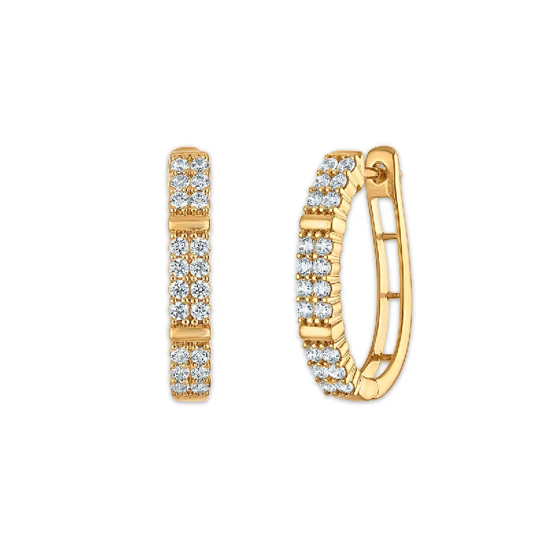 Women’s personalized earrings-EcoLove 1 CTW Lab Grown Diamond Double Row Hoop Earrings in 10KT Yellow Gold