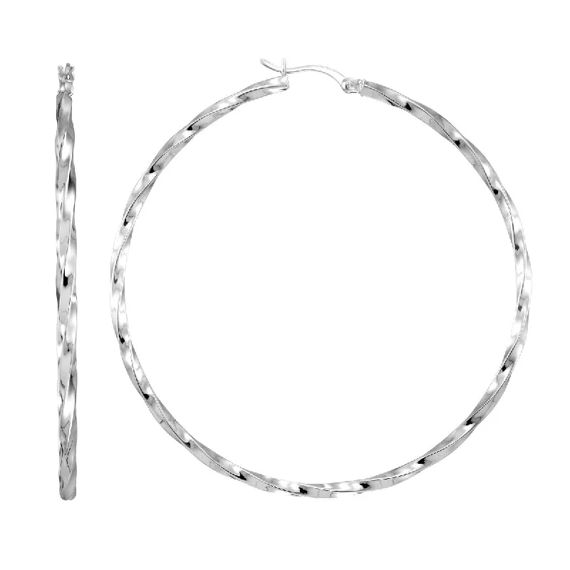 Women’s drop earrings-Simone I Smith Collection Platinum Plated Sterling Silver 60X2MM Twist Hoop Earrings