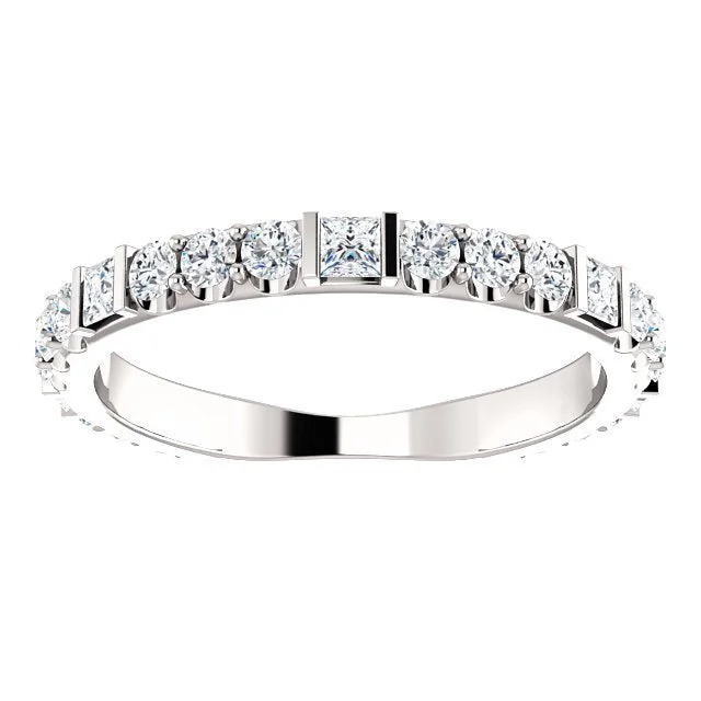 Women’s sleek engagement ring-14KT Gold 3/4 CTW Princess Cut & Round Diamond Anniversary Band