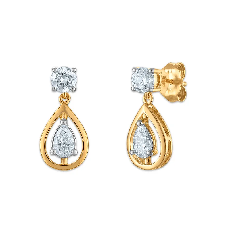 Women’s clip-on earrings-EcoLove 3/4 CTW Lab Grown Diamond Drop & Dangle Earrings in 10KT Yellow Gold