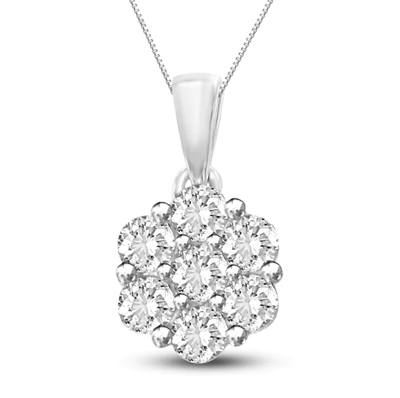 Women’s fancy necklace-White Gold 1/2CTW Diamond Flower Pendant