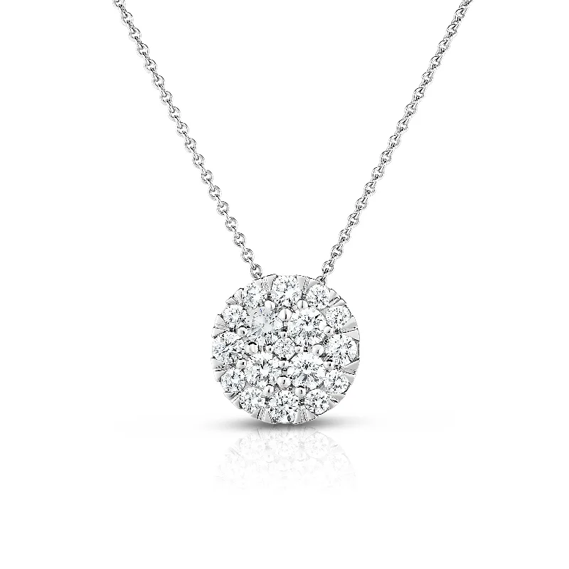 Women’s multi-layer necklace-Round Diamond Cluster Pendant, 14K White Gold