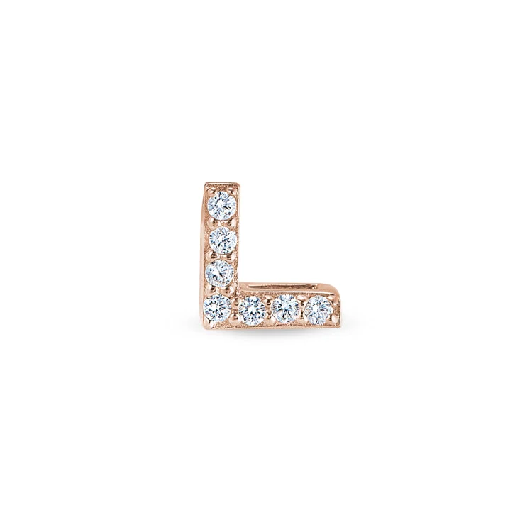 Women’s double band engagement ring-Rose Gold Finish Sterling Silver Micropave L Initial Charm with Simulated Diamonds