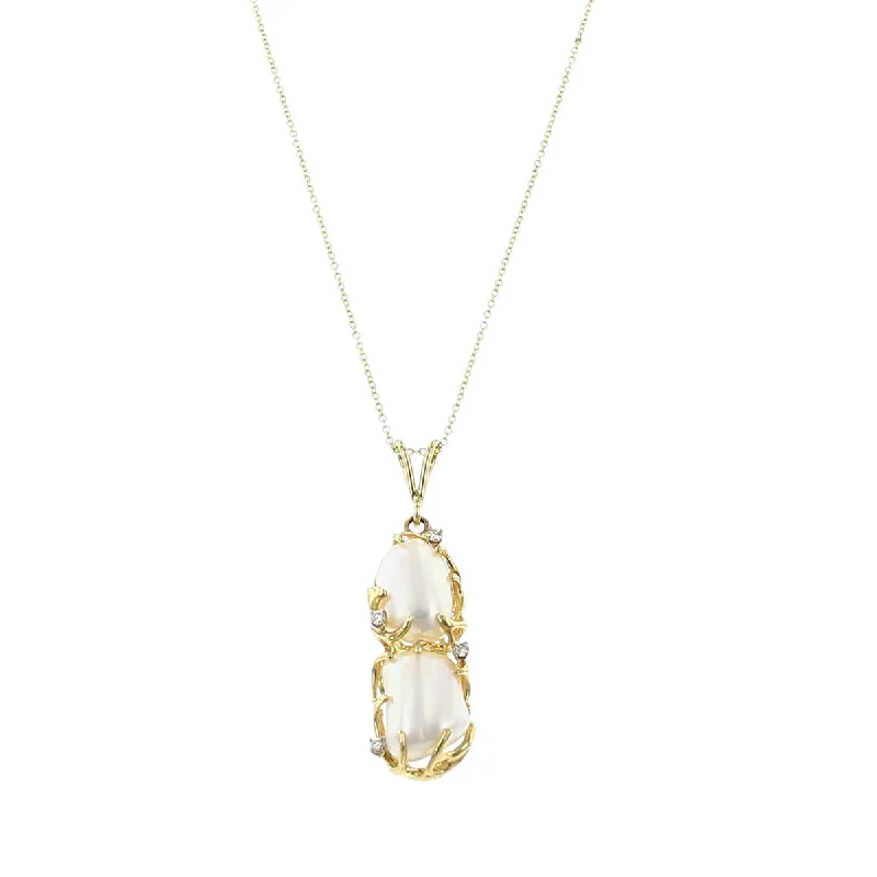 Women’s elegant silver necklace-14K Yellow Gold Pearl and Diamond Pendant