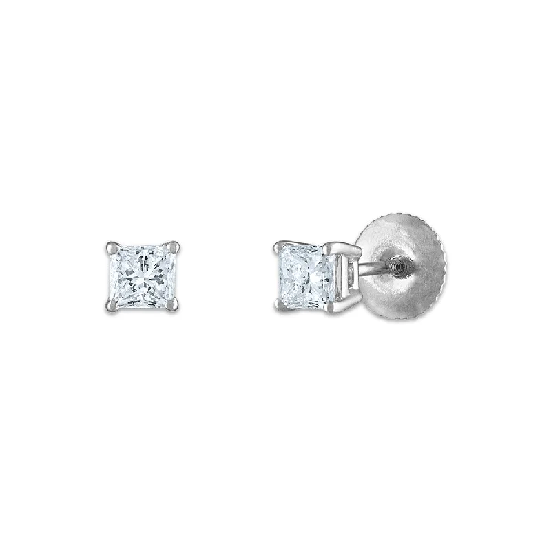 Women’s small gold earrings-Signature Certificate EcoLove 1/2 CTW Princess Cut Lab Grown Diamond Solitaire Stud Earrings in 14KT White Gold