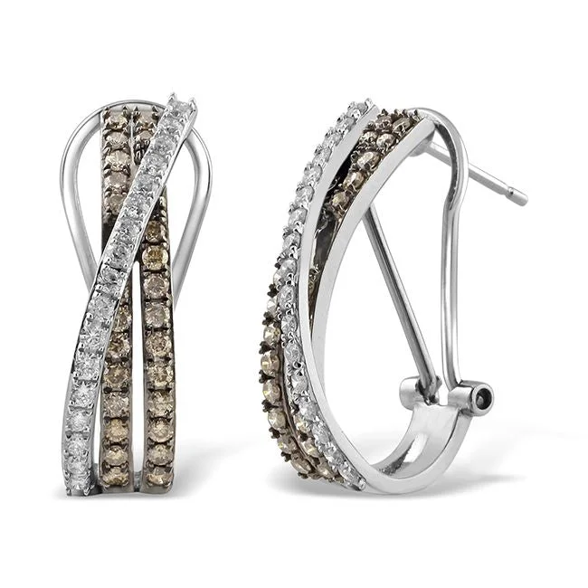 Women’s oval earrings-1 CTW Diamond Hoop Crisscross Earrings in 14KT White Gold