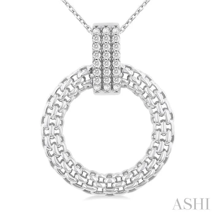 Women’s gemstone chain necklace-1/8 Ctw Cable Chain Inspired Bold Weave Circle Round Cut Diamond Pendant With Chain in Sterling Silver