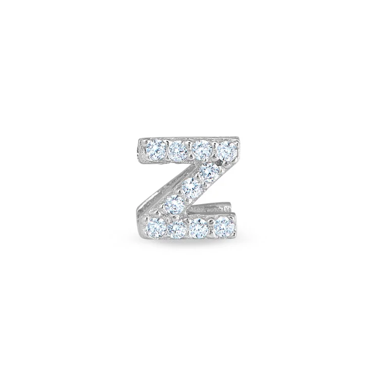 Women’s intricate diamond engagement ring-Platinum Finish Sterling Silver Micropave Z Initial Charm with Simulated Diamonds