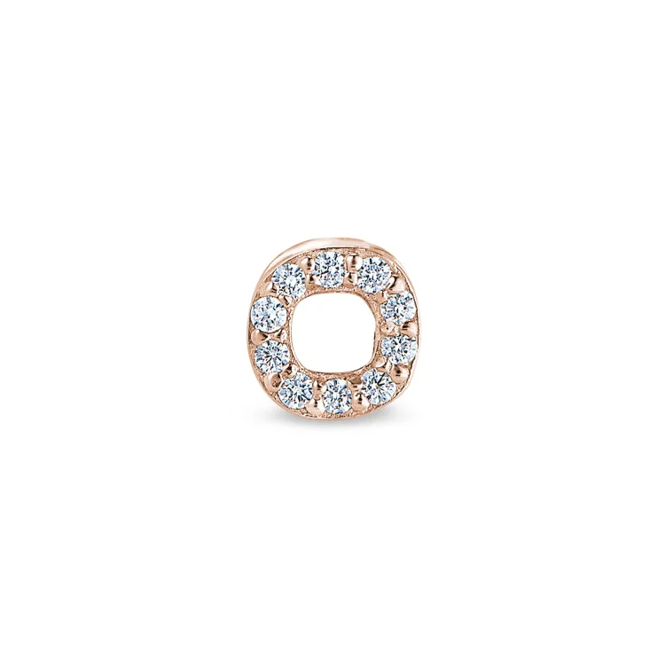 Women’s classic diamond engagement ring-Rose Gold Finish Sterling Silver Micropave O Initial Charm with Simulated Diamonds